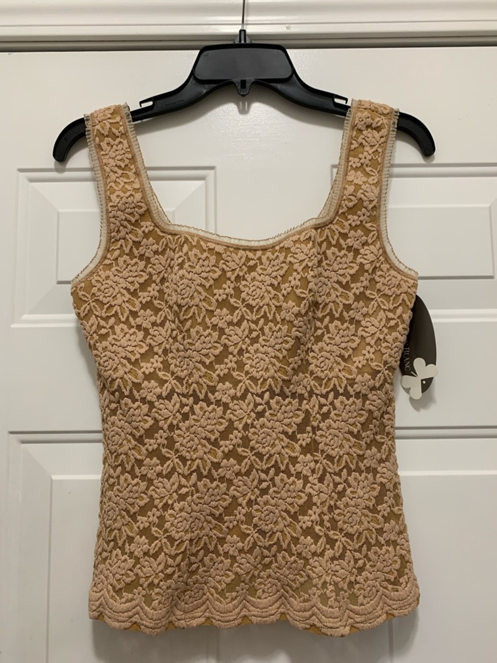 Papillon Blanc Damask Beige Lace Trim Camisole Top With Built in Bra Size XL